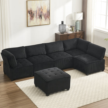 UNITED WE WIN Modular Sectional Sofa U Shaped Modular Couch with Reversible Chaise Modular Sofa Sectional Couch,6- Seat Convertible Sofa,Fit for Living Room-海智集-Default-