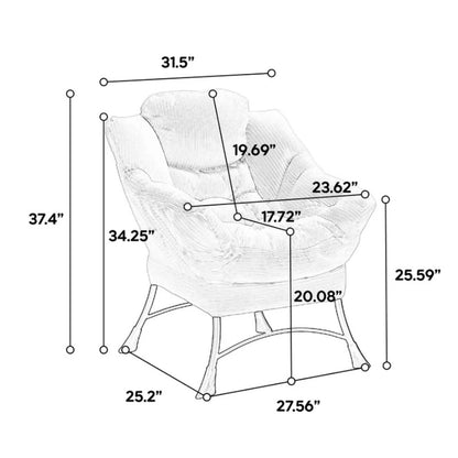 Lazy Chair with Ottoman, Modern Lounge Accent Chair with Armrests and a Side Pocket, Leisure Upholstered Sofa Chair Reading Chair with Footrest for Small Space, Corner Chair-Grey-海智集-Default-