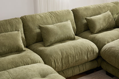 UNITED WE WIN Pelletized velvet U Shape Cloud Couch with 2 Ottomans,Free Combined 3 Seater Comfy Sofa with Bolster Armrest Pillows, sofa for Living Room-海智集-Default-