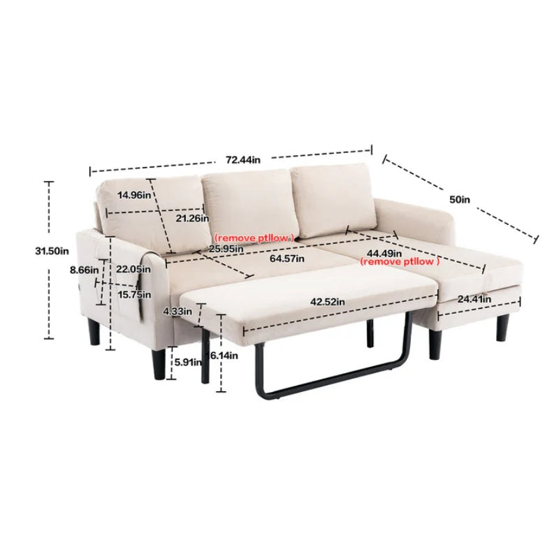 UNITED WE WIN Sectional Sofa Reversible Sectional Sleeper Sectional Sofa with Storage Chaise-海智集-Default-