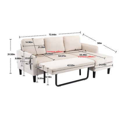 UNITED WE WIN Sectional Sofa Reversible Sectional Sleeper Sectional Sofa with Storage Chaise-海智集-Default-