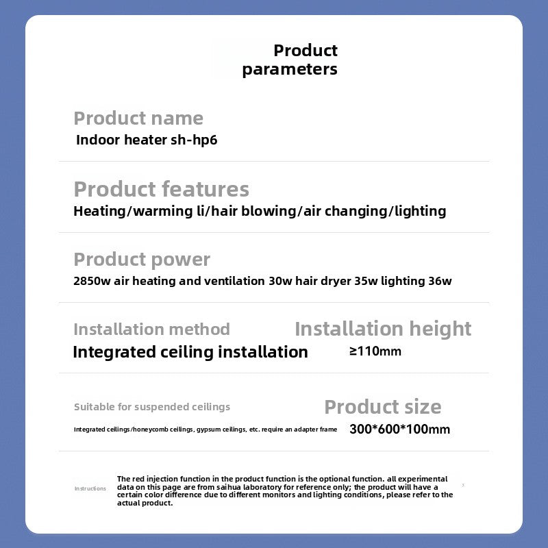 Bathroom Heater with Lighting and Exhaust Fan Integrated Ceiling Heating for Bathroom and Restroom 5-in-1 Heating Fan-Kitchen & Bathroom-海智集-Keyboard Switch [2850W Unlimited Large Screen Dual Core Power]-300X600-