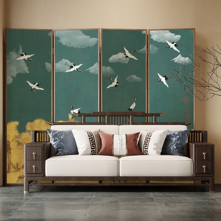 High - End Customizable Painted & Embroidered Jacquard Screen – B2B Wholesale for Commercial Spaces & Project Procurement.Cranes Calling in the Meadows - 海智集