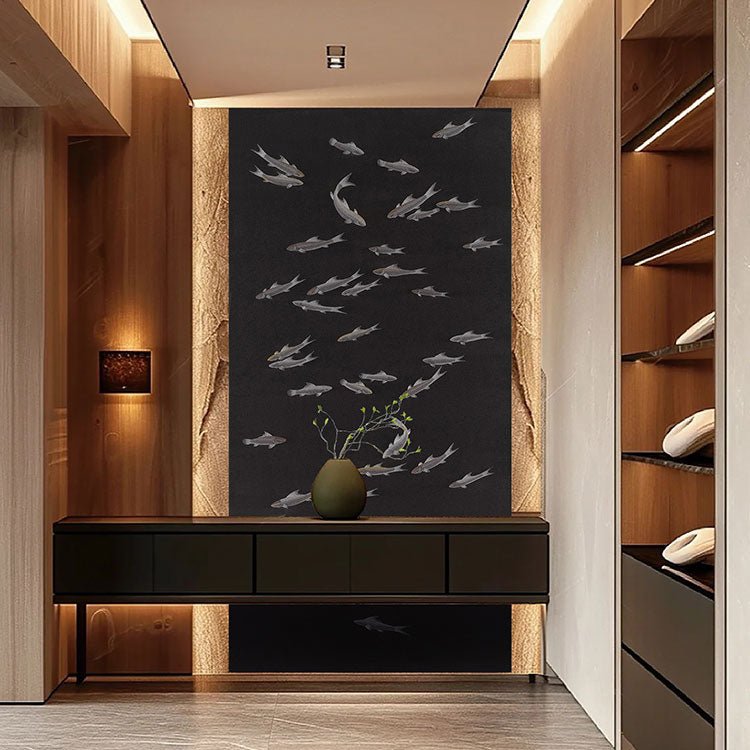 High - End Embroidery Decorative Painting - Suzhou Embroidery with Silk Full - Embroidery Craftsmanship | Commercial Space Soft Decoration Wall Hanging | Bulk Purchases Available with Customizable Patterns and Sizes.School of Fish - 海智集