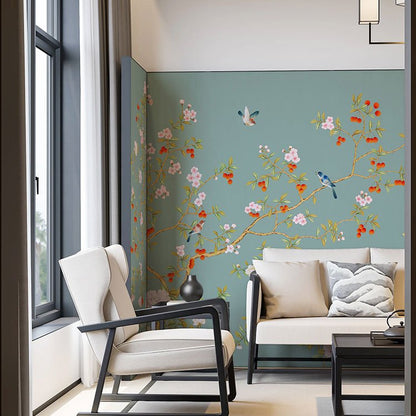 High - End Embroidery Decorative Painting - Suzhou Embroidery with Silk Full - Embroidery Craftsmanship | Commercial Space Soft Decoration Wall Hanging | Bulk Purchases Available with Customizable Patterns and Sizes.Birds Singing and Flowers Fragrant - 海智集