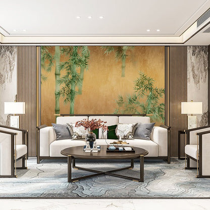 High - End Embroidery Decorative Painting - Suzhou Embroidery with Silk Full - Embroidery Craftsmanship | Commercial Space Soft Decoration Wall Hanging | Bulk Purchases Available with Customizable Patterns and Sizes.Bamboo Imprints in Golden Light - 海智集