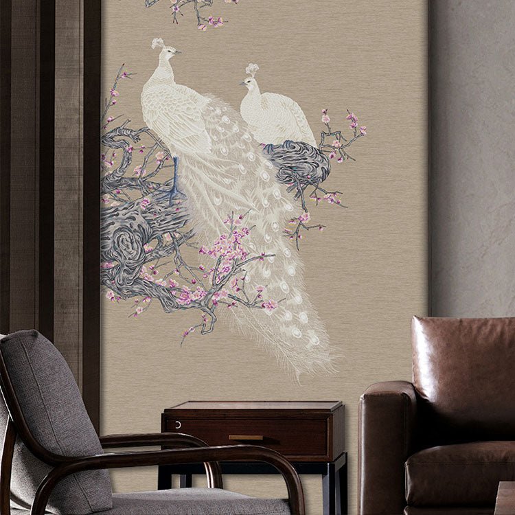 High - End Embroidery Decorative Painting - Suzhou Embroidery with Silk Full - Embroidery Craftsmanship | Commercial Space Soft Decoration Wall Hanging | Bulk Purchases Available with Customizable Patterns and Sizes.White - Plumed Peacock - 海智集