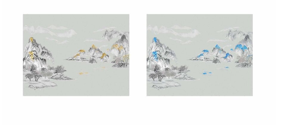 High - End Embroidery Decorative Painting - Suzhou Embroidery with Silk Full - Embroidery Craftsmanship | Commercial Space Soft Decoration Wall Hanging | Bulk Purchases Available with Customizable Patterns and Sizes.Green Peaks Gilded in Gold - 海智集