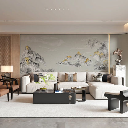 High - End Embroidery Decorative Painting - Suzhou Embroidery with Silk Full - Embroidery Craftsmanship | Commercial Space Soft Decoration Wall Hanging | Bulk Purchases Available with Customizable Patterns and Sizes.Green Peaks Gilded in Gold - 海智集