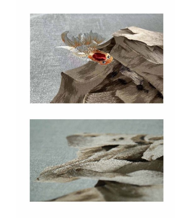 High - End Embroidery Decorative Painting - Suzhou Embroidery with Silk Full - Embroidery Craftsmanship | Commercial Space Soft Decoration Wall Hanging | Bulk Purchases Available with Customizable Patterns and Sizes.Fish Leaping in Cloud and Water - 海智集