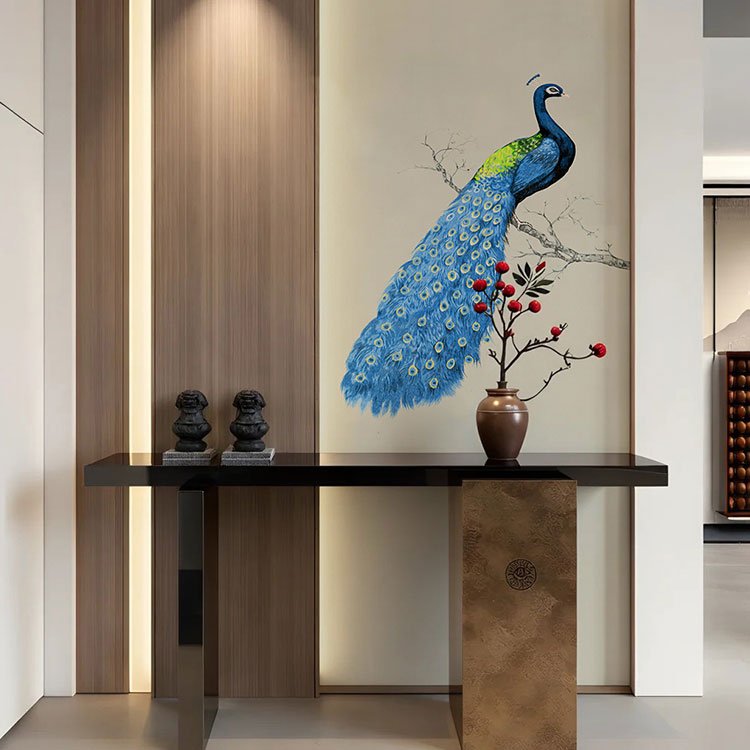High - End Embroidery Decorative Painting - Suzhou Embroidery with Silk Full - Embroidery Craftsmanship | Commercial Space Soft Decoration Wall Hanging | Bulk Purchases Available with Customizable Patterns and Sizes.Blue - Plumed Peacock - 海智集
