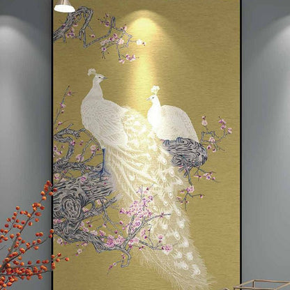 High - End Embroidery Decorative Painting - Suzhou Embroidery with Silk Full - Embroidery Craftsmanship | Commercial Space Soft Decoration Wall Hanging | Bulk Purchases Available with Customizable Patterns and Sizes.White - Plumed Peacock - 海智集