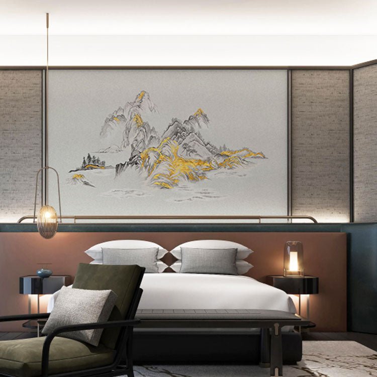 High - End Embroidery Decorative Painting - Suzhou Embroidery with Silk Full - Embroidery Craftsmanship | Commercial Space Soft Decoration Wall Hanging | Bulk Purchases Available with Customizable Patterns and Sizes.Gilded Mountains and Rivers - 海智集