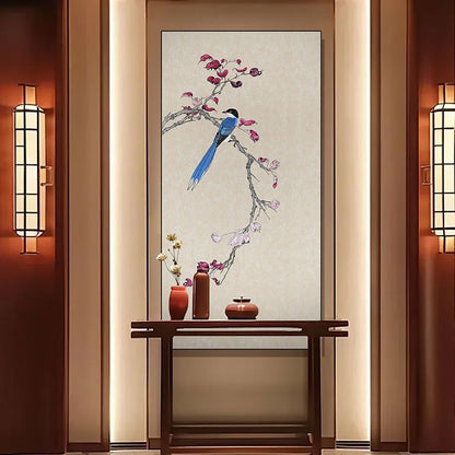 High - End Embroidery Decorative Painting - Suzhou Embroidery with Silk Full - Embroidery Craftsmanship | Commercial Space Soft Decoration Wall Hanging | Bulk Purchases Available with Customizable Patterns and Sizes.Joy Perched on the Branch - 海智集