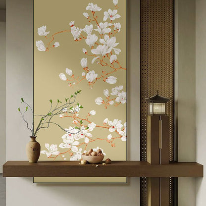 High - End Embroidery Decorative Painting - Suzhou Embroidery with Silk Full - Embroidery Craftsmanship | Commercial Space Soft Decoration Wall Hanging | Bulk Purchases Available with Customizable Patterns and Sizes.Magnolia Flower - 海智集
