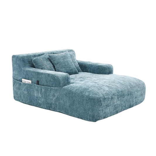 Mint Blue Chenille Interior Lazy Sofa Chaise Lounge Armchair with Three Pillows and Armrests-海智集-Default-
