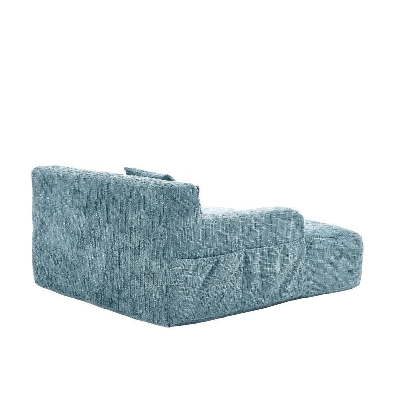 Mint Blue Chenille Interior Lazy Sofa Chaise Lounge Armchair with Three Pillows and Armrests - 海智集