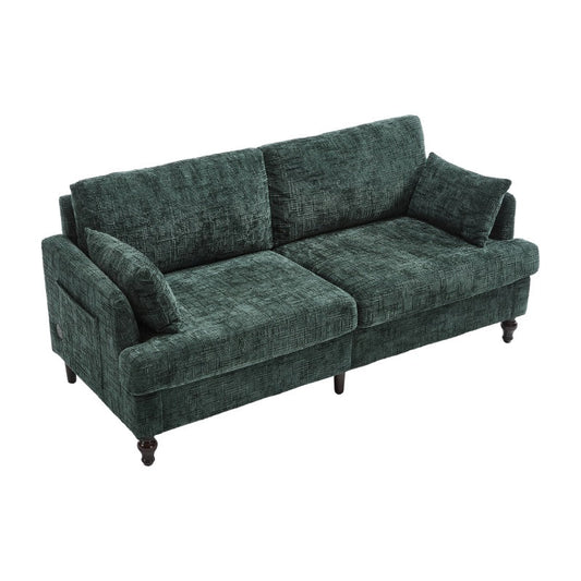 Modern Chenille 2-Seater Sofa with LED Light, USB Charging Port, and Storage Bag in Emerald