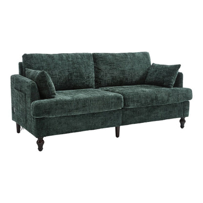 Modern Chenille 2-Seater Sofa with LED Light, USB Charging Port, and Storage Bag in Emerald-海智集-Default-