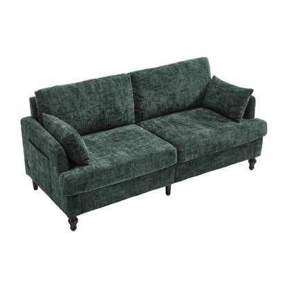 Modern Chenille 2-Seater Sofa with LED Light, USB Charging Port, and Storage Bag in Emerald-海智集-Default-