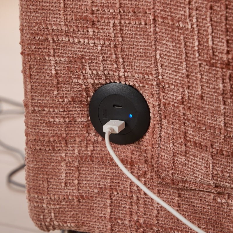 Modern Chenille 2 - Seater Sofa with LED Light, USB Port, and Storage Bag in Pink - 海智集