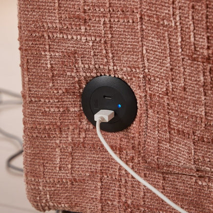 Modern Chenille 2 - Seater Sofa with LED Light, USB Port, and Storage Bag in Pink - 海智集