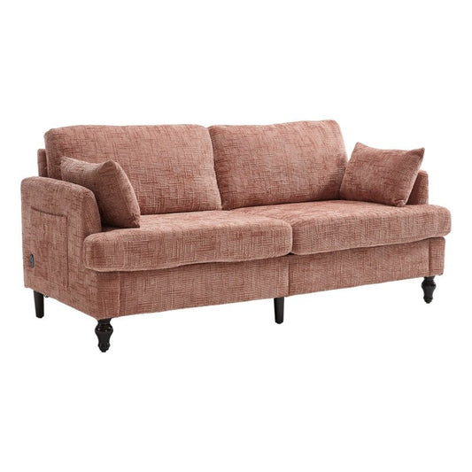 Modern Chenille 2-Seater Sofa with LED Light, USB Port, and Storage Bag in Pink-海智集-Default-
