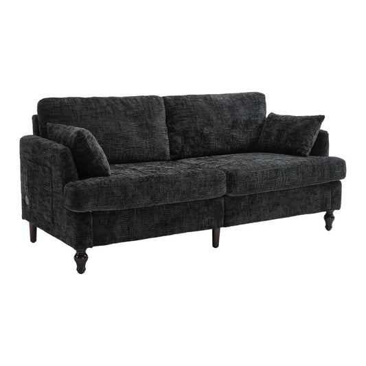 Modern Style Chenille 2-Seater Sofa with LED Light, USB Port and Storage Bag in Black-海智集-Default-