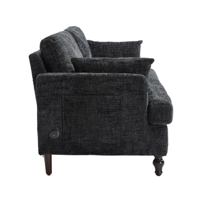 Modern Style Chenille 2-Seater Sofa with LED Light, USB Port and Storage Bag in Black-海智集-Default-