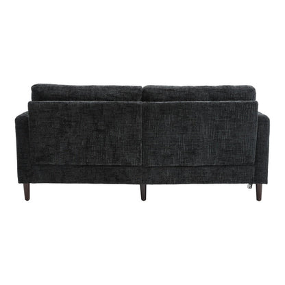 Modern Style Chenille 2-Seater Sofa with LED Light, USB Port and Storage Bag in Black-海智集-Default-