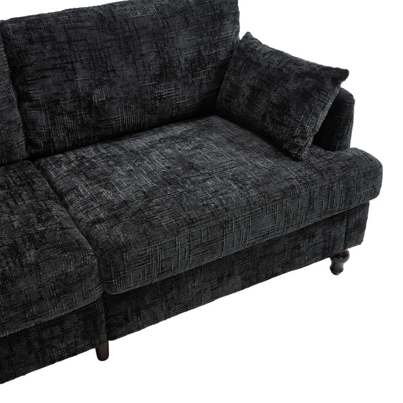 Modern Style Chenille 2-Seater Sofa with LED Light, USB Port and Storage Bag in Black-海智集-Default-