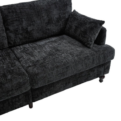 Modern Style Chenille 2-Seater Sofa with LED Light, USB Port and Storage Bag in Black-海智集-Default-