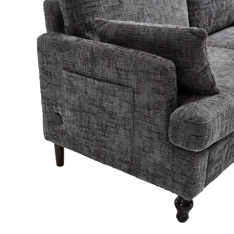 Modern Style Chenille 2 - Seater Sofa with LED Light, USB Port, and Storage Bag in Gray - 海智集