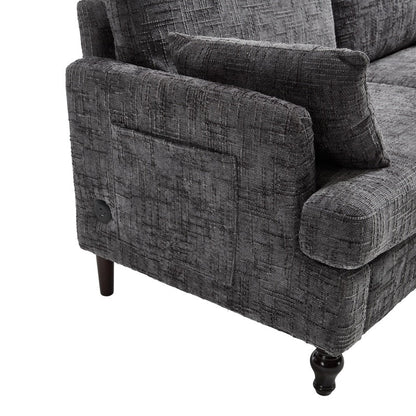 Modern Style Chenille 2 - Seater Sofa with LED Light, USB Port, and Storage Bag in Gray - 海智集