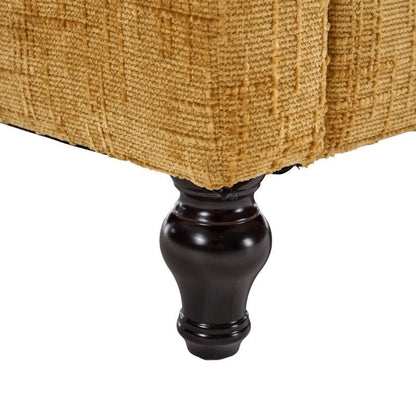 Modern Style Chenille 2 - Seater Sofa with LED Light, USB Port & Storage Bag, Mustard Yellow, Rubber Wood Legs - 海智集