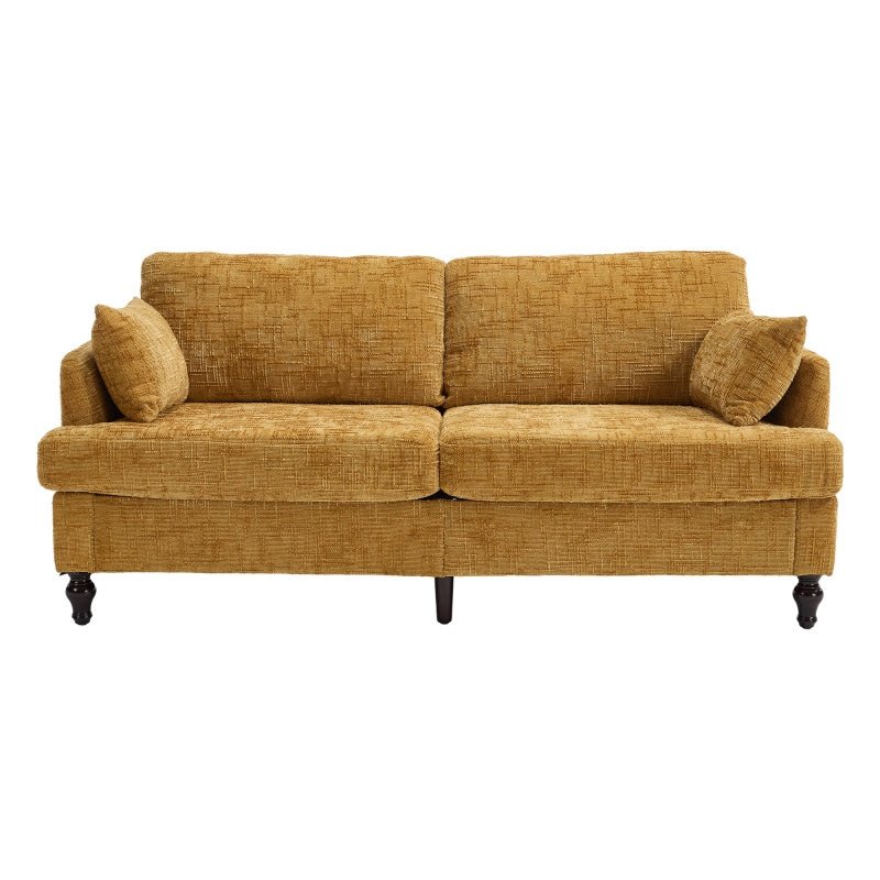 Modern Style Chenille 2 - Seater Sofa with LED Light, USB Port & Storage Bag, Mustard Yellow, Rubber Wood Legs - 海智集