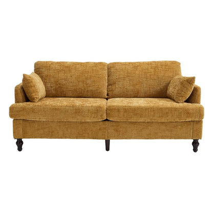Modern Style Chenille 2 - Seater Sofa with LED Light, USB Port & Storage Bag, Mustard Yellow, Rubber Wood Legs - 海智集