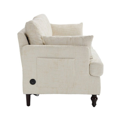 Modern Style Chenille 2-Seater Sofa with LED Light, USB Port, Storage Bag, Wood Legs-海智集-Default-
