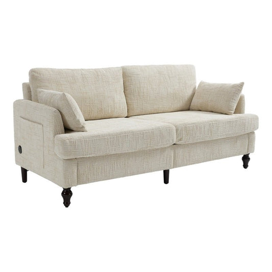 Modern Style Chenille 2-Seater Sofa with LED Light, USB Port, Storage Bag, Wood Legs-海智集-Default-