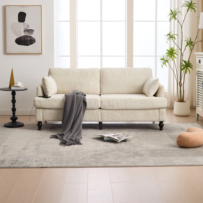 Modern Style Chenille 2 - Seater Sofa with LED Light, USB Port, Storage Bag, Wood Legs - 海智集