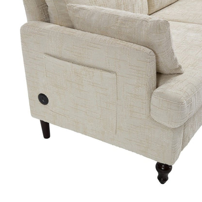 Modern Style Chenille 2-Seater Sofa with LED Light, USB Port, Storage Bag, Wood Legs-海智集-Default-