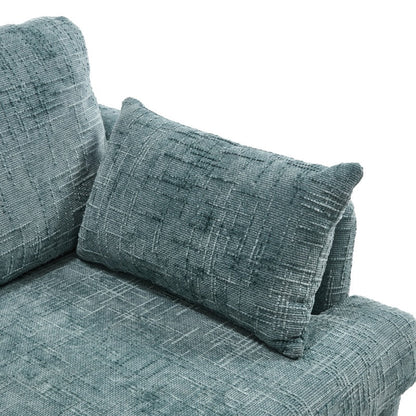 Modern Style Chenille 2-Seater Wood-Legged Sofa with LED Light, USB Charging Port and Storage Bag in Lake Blue-海智集-Default-