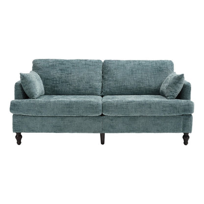 Modern Style Chenille 2-Seater Wood-Legged Sofa with LED Light, USB Charging Port and Storage Bag in Lake Blue-海智集-Default-