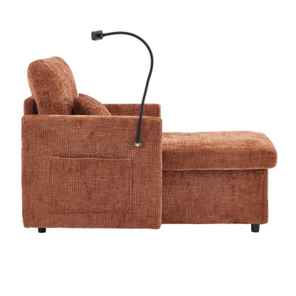Multifunctional Chenille Recliner Sofa with Storage and Phone Bracket for Living Room or Bedroom in Orange - 海智集