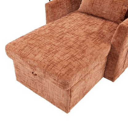 Multifunctional Chenille Recliner Sofa with Storage and Phone Bracket for Living Room or Bedroom in Orange - 海智集