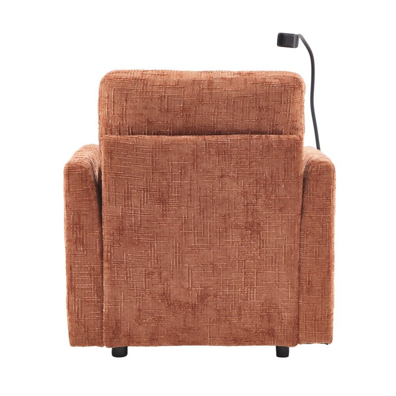 Multifunctional Chenille Recliner Sofa with Storage and Phone Bracket for Living Room or Bedroom in Orange - 海智集