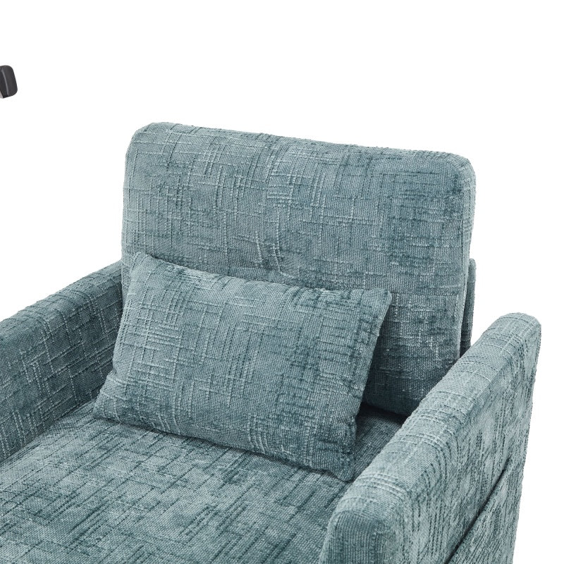 Multifunctional Chenille Recliner with Storage and Phone Bracket for Small Spaces in Lake Blue - 海智集