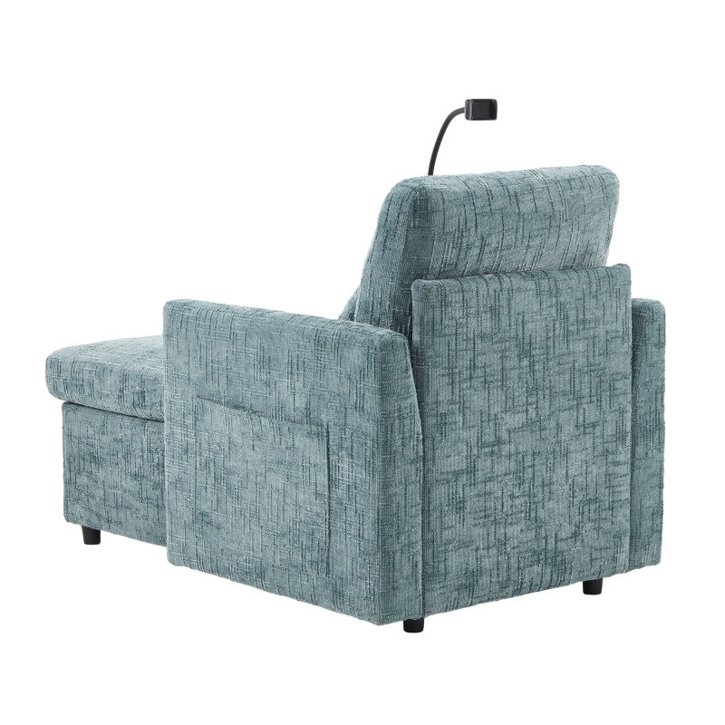 Multifunctional Chenille Recliner with Storage and Phone Bracket for Small Spaces in Lake Blue - 海智集
