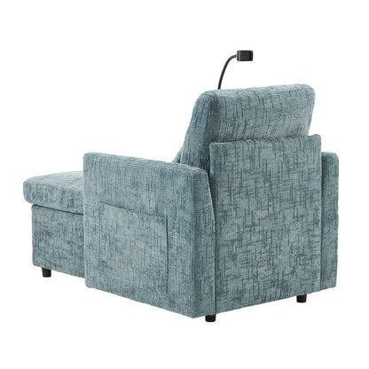 Multifunctional Chenille Recliner with Storage and Phone Bracket for Small Spaces in Lake Blue - 海智集