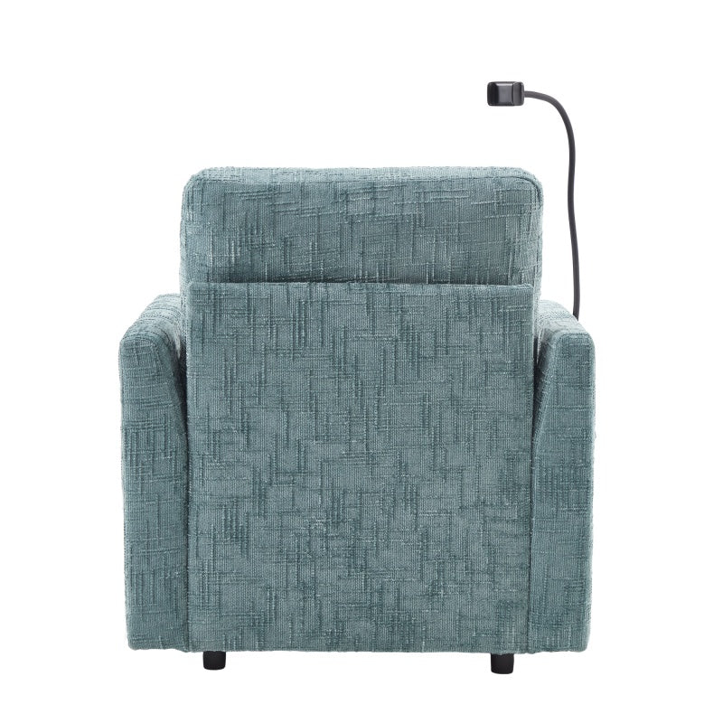 Multifunctional Chenille Recliner with Storage and Phone Bracket for Small Spaces in Lake Blue-海智集-Default-